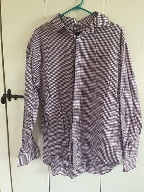 Vineyard Vines Men's Purple and White Check Button-Down Shirt